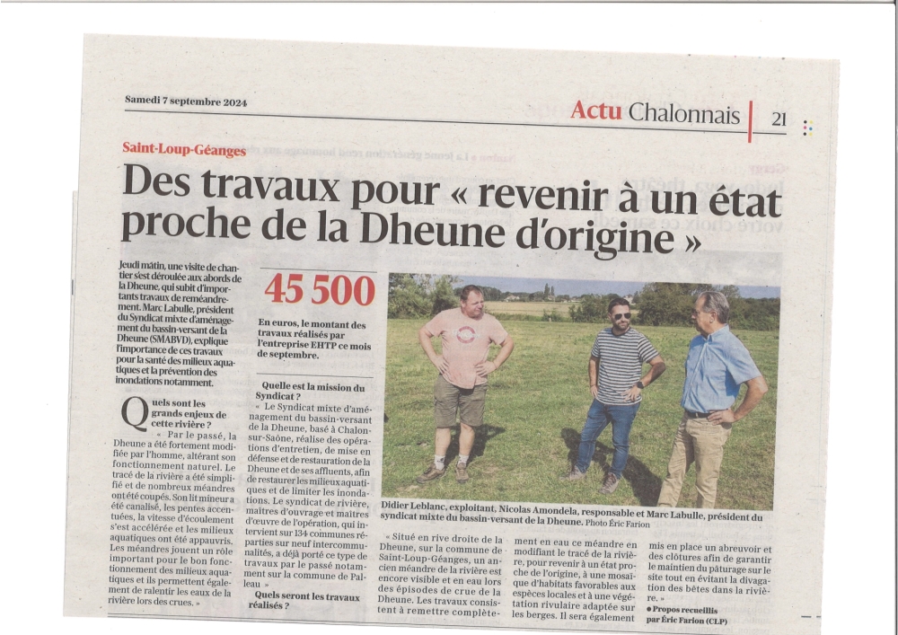 Des Travaux pour revenir à un état proche de la Dheune d'origine