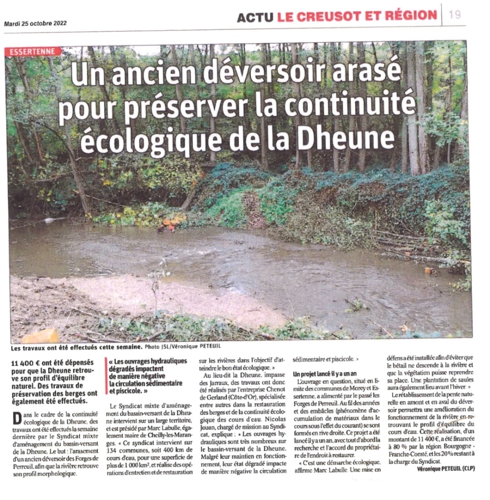 Un ancien déversoir arasé pour préserver la continuité écologique de la Dheune