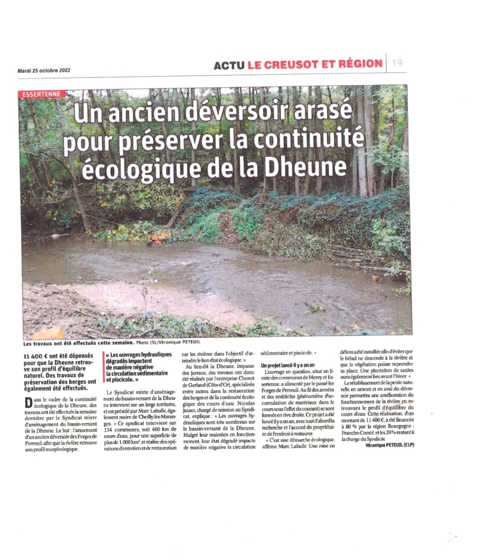 Un ancien déversoir arasé pour préserver la continuité écologique de la Dheune